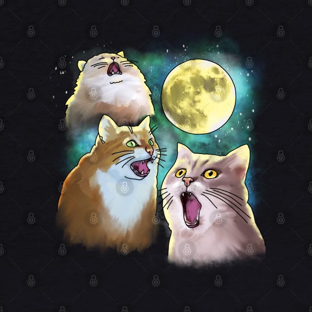 Three Cat Moon 3 Wolf Moon Funny Parody by okpinsArtDesign